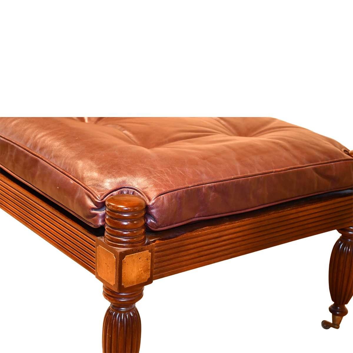 Regency Style Bench with Leather Squab Wood and Hogan